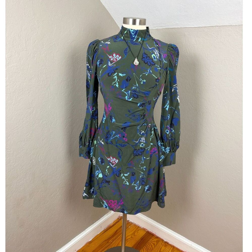 Tanya Taylor | Multicolor Floral Mock Neck Long Sleeve Dress Size 4
